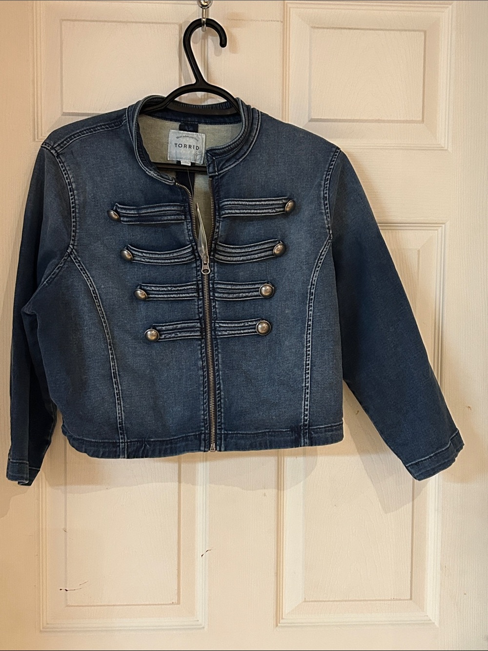 NWT Torrid Dark Stretch Blue Denim Military-Style Cropped Jacket Size 0=12
